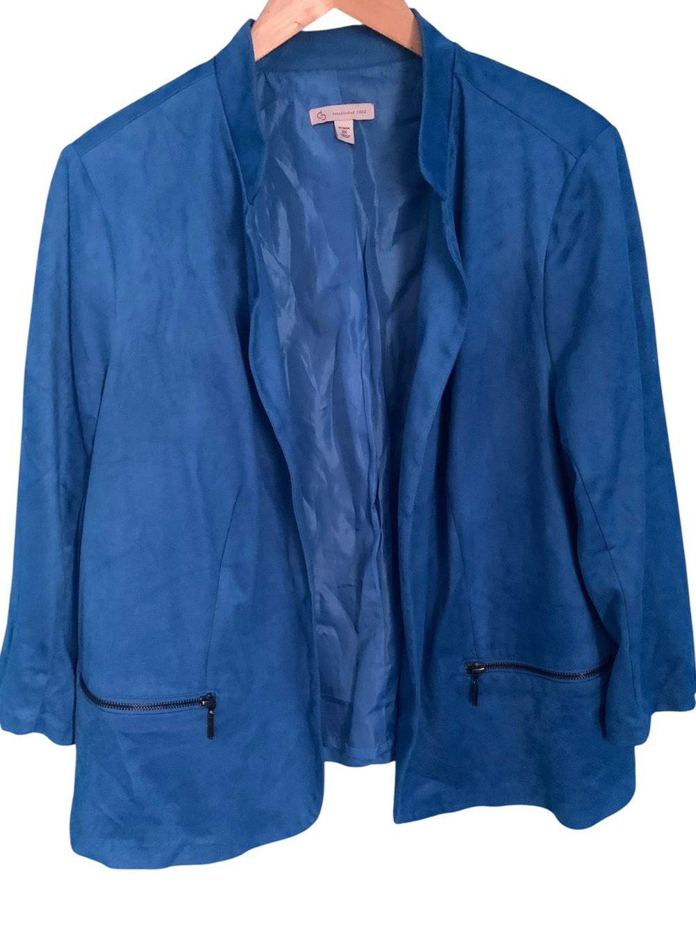 DB Established 1962 Cobalt Blue Soft Faux Suede Open Front Jacket Size 2X
